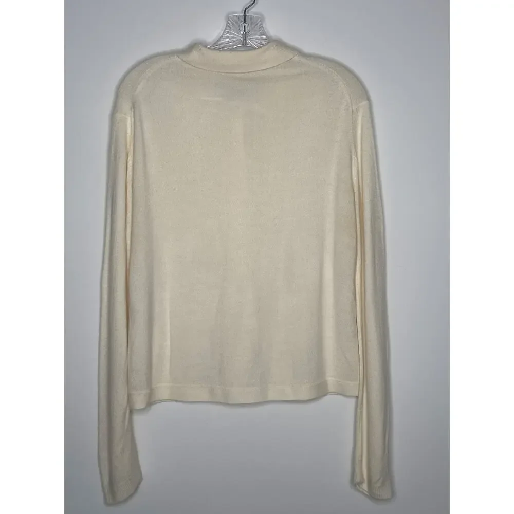 Vintage 70s Express Tricot Ivory Collared Cardigan Sweater Hong Kong Medium